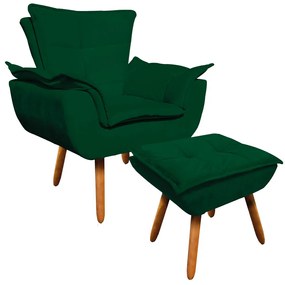 Poltrona e Puff Decorativo Pé Palito de Madeira Opala Suede D03 - D'Rossi - Verde