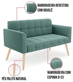 Namoradeira e 2 Poltronas Pé Palito Natural Elisa Bouclê D03 - D'Rossi - Verde Menta