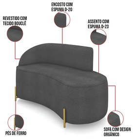 Sofá 2 Lugares Orgânico 140cm Pé Dourado Morgan Bouclê D03 - D'Rossi - Grafite
