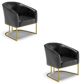 Poltrona Decorativa Industrial Dourado kit 2 Stella Sintético PU D03 - D'Rossi - Preto