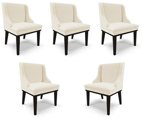 Kit 5 Cadeiras Decorativas Sala de Jantar Base Fixa de Madeira Firenze Linho Bege/Preto G19 - Gran Belo