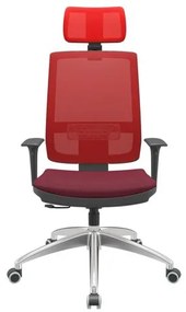 Cadeira Office Brizza Tela Vermelha Com Encosto Assento Poliester Vinho RelaxPlax Base Aluminio 126cm - 63534 Sun House