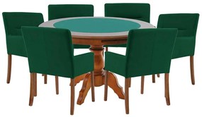 Mesa de Jogos Carteado Redonda Montreal Tampo Reversível Amêndoa com 6 Cadeiras Vicenza Verde G36 G15 - Gran Belo