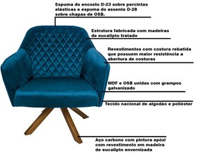 Poltrona Decorativa Versalhes Pés Madeira Giratório Veludo Azul G15 - Gran Belo