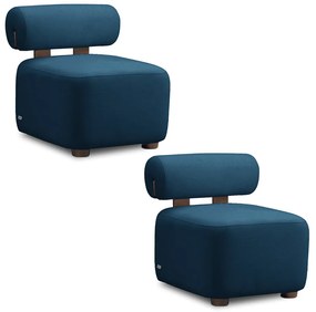 Poltrona Decorativa para Sala Kit 2 Helora Bouclê Azul Marinho E03 - D'Rossi