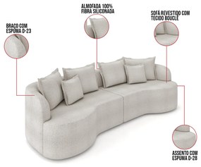 Sofá 3 Lugares Orgânico Living 210cm Mersa Bouclê K01 - D'Rossi - Cinza claro