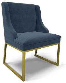 Cadeira Sala de Jantar Industrial Dourado Liz Suede Azul Marinho D03 - D'Rossi