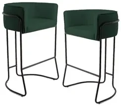 Kit 2 Banquetas Decorativas Base Aço Preto Betina Veludo C-303 Verde -