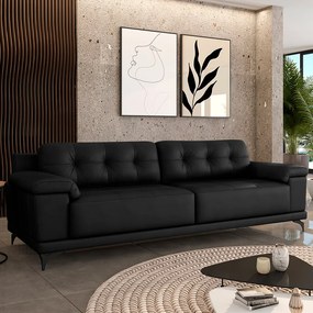 Sofá Living 4 lugares 252cm Agostino Pés Design em Ferro Couro Preto G52 - Gran Belo