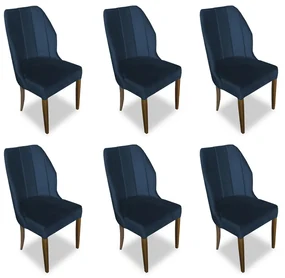 Kit 6 Cadeiras De Jantar Safira Suede Azul Marinho