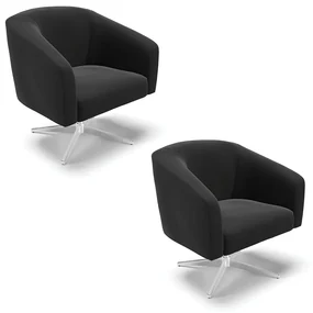 Poltrona Decorativa Giratória Cromada Kit 2 Stella Suede D03 - D'Rossi - Preto