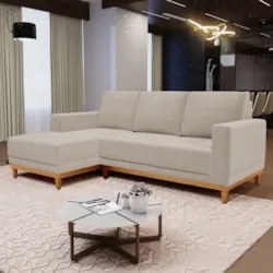 Sofá Living 200cm 3 Lugares Com Chaise Esquerdo Kayrós D05 Boucle Bege