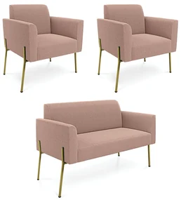 Namoradeira e 2 Poltronas PĂ© Ferro Dourado Marisa BouclĂŞ D03 - D'Rossi - Rose
