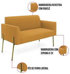 Namoradeira e 2 Poltronas Pé Ferro Dourado Marisa Bouclê Mostarda D03 - D'Rossi