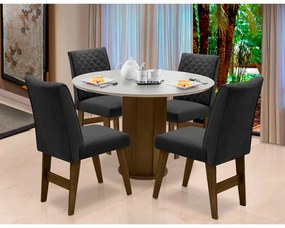 Conjunto Mesa de Jantar Isis com 04 Cadeiras Lorena Castanho/Branco Off/Preto - ADJ DECOR