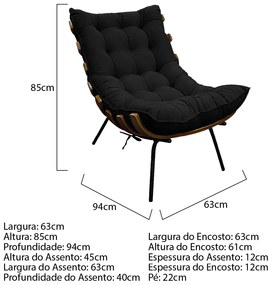 Kit 02 Poltronas e 02 Puffs Costela Base Fixa Suede Preto - ADJ Decor