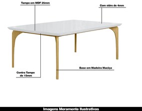 Mesa Sala de Jantar 6 Lugares 160cm Tampo com Vidro Dinamarca Branco/Freijó G13 - Gran Belo