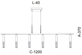 Pendente Retangular Tubos Linear 120X40X37Cm Metal 06Xg9 | Old Artisan... (PRETO / CROMADO)