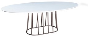 Mesa de Jantar Adonis Oval Tampo Laca com Vidro Base Metal