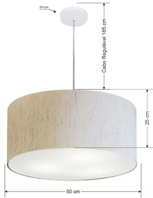 Lustre Pendente Cilíndrico Vivare Free Lux Pe-4386BR Cúpula em Tecido - 50X25cm