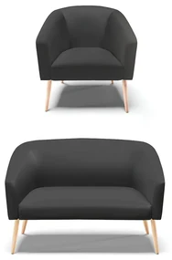 Sofá Namoradeira e Poltrona Pé Palito Natural Stella Sintético D03 - D'Rossi - Preto