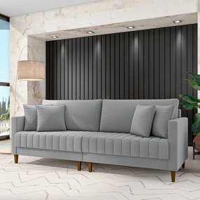 Sofá Living Decorativo Hamburgo Bipartido 2 Lugares 216cm com Almofadas Pés em Madeira Veludo Grafite G33 - Gran Belo