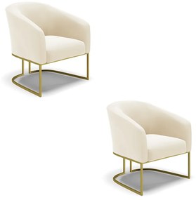 Poltrona Decorativa Industrial Dourado kit 2 Stella Veludo D03 - D'Rossi - Bege