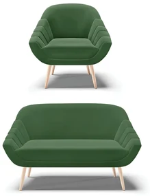 Kit 01 Namoradeira 02 Lugares e 01 Poltrona Giovana Suede Pés Palito Natural - D'Rossi - Verde
