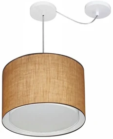 Lustre Pendente Cilíndrico Com Desvio Md-4312 Cúpula em Tecido 40x30cm Palha - Bivolt