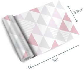 Papel de Parede Triângulo Rosa Cinza e Branco 0.52m x 3.00m