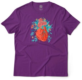 Camiseta Unissex Coração Florido de Amor - Roxo - G