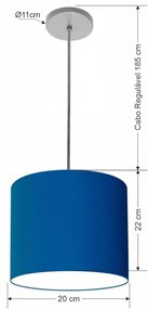 Luminária Pendente Vivare Free Lux Md-4105 Cúpula em Tecido - Azul-Marinho - Canopla cinza e fio transparente