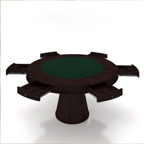 Conjunto Mesa de Jogos Carteado Bellagio Tampo Reversível Verde e 6 Cadeiras Madeira Poker Base Cone Linho Cinza/Tabaco G42 - Gran Belo