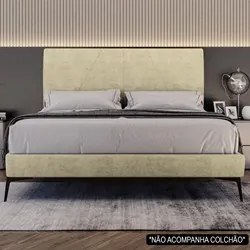 Cama Casal Queen com Cabeceira 165cm Pés Metálicos Elisa S05 Veludo Be