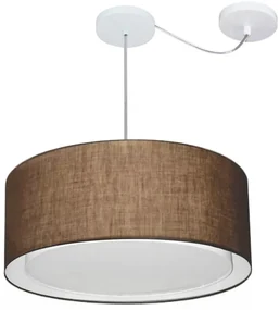 Lustre Pendente Cilíndrico Com Desvio Md-4314 Cúpula em Tecido 50x25cm Café - Bivolt