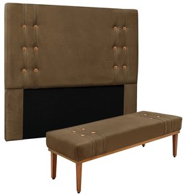 Cabeceira Cama Box Solteiro 90cm e Recamier Gênova Suede Caramelo S04 - D'Rossi