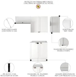 Armário de Cozinha Modulado 4 Peças Sem Tampo CJ11 Duna P09 Branco - M