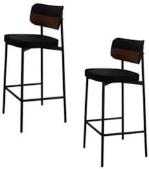 Banqueta Alta Bar Estofada Kit 2 Ella M25 Linho Preto/Marrom - Mpozena