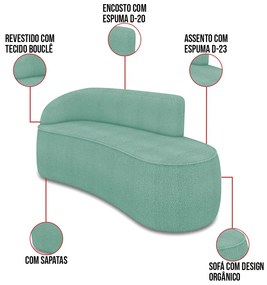 Sofá 3 Lugares Orgânico 180cm Morgan e 2 Poltronas Lua Bouclê D03 - D'Rossi - Verde Menta