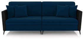 Sofá Living Decorativo Zagreb 3 Lugares 262cm com Almofadas Pés de Ferro Veludo/PU Azul/Preto G33 - Gran Belo