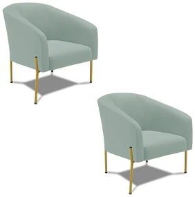 Poltrona Decorativa PĂ© de Ferro Dourado Kit 2 Stella CotelĂŞ Int/Veludo Menta D03 - D'Rossi