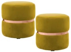 Kit 2 Puffs Decorativos Com Cinto Rosê Round C-279 Veludo Amarelo - Do