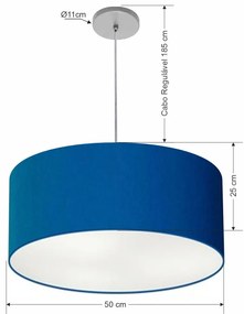 Pendente Cilíndrico Vivare Free Lux Md-4386 Cúpula em Tecido - Azul-Marinho - Canopla cinza e fio transparente