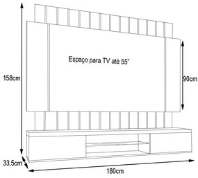 Painel Home Suspenso para TV até 55 Sala de Estar Shawn Off White/Freijó - Gran Belo