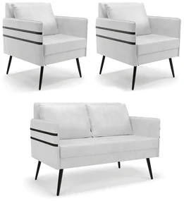 Kit 01 Namoradeira 02 Lugares e 02 Poltronas Mari Corano Pés Palito de Ferro - D'Rossi - Branco