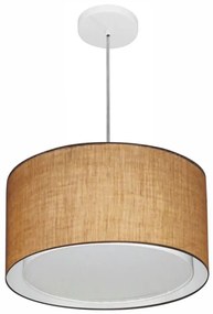 Lustre Pendente Cilíndrico Duplo Md-4290 Cúpula em Tecido 40x25cm Palha - Bivolt