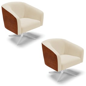 Poltrona Decorativa Giratória Cromada Kit 2 Stella Nozes/Linho Bege D03 - D'Rossi