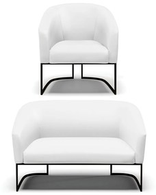 Sofá Namoradeira e Poltrona Base Industrial Preto Stella Sintético Branco D03 - D'Rossi