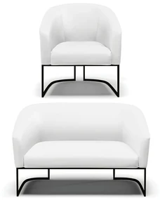 Sofá Namoradeira e Poltrona Base Industrial Preto Stella Sintético Branco D03 - D'Rossi