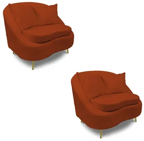 Poltrona Decorativa Orgânica Pé Ferro Dourado Kit 2 Zaya Bouclê Terra C05 - D'Rossi